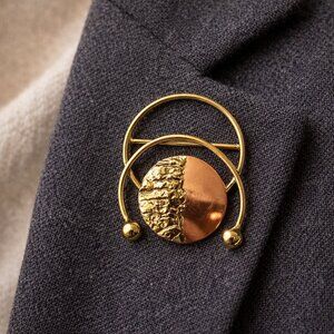 Abstract Gold Tone Brooch Modernist Pin Geometric Statement Vintage Art Jewelry